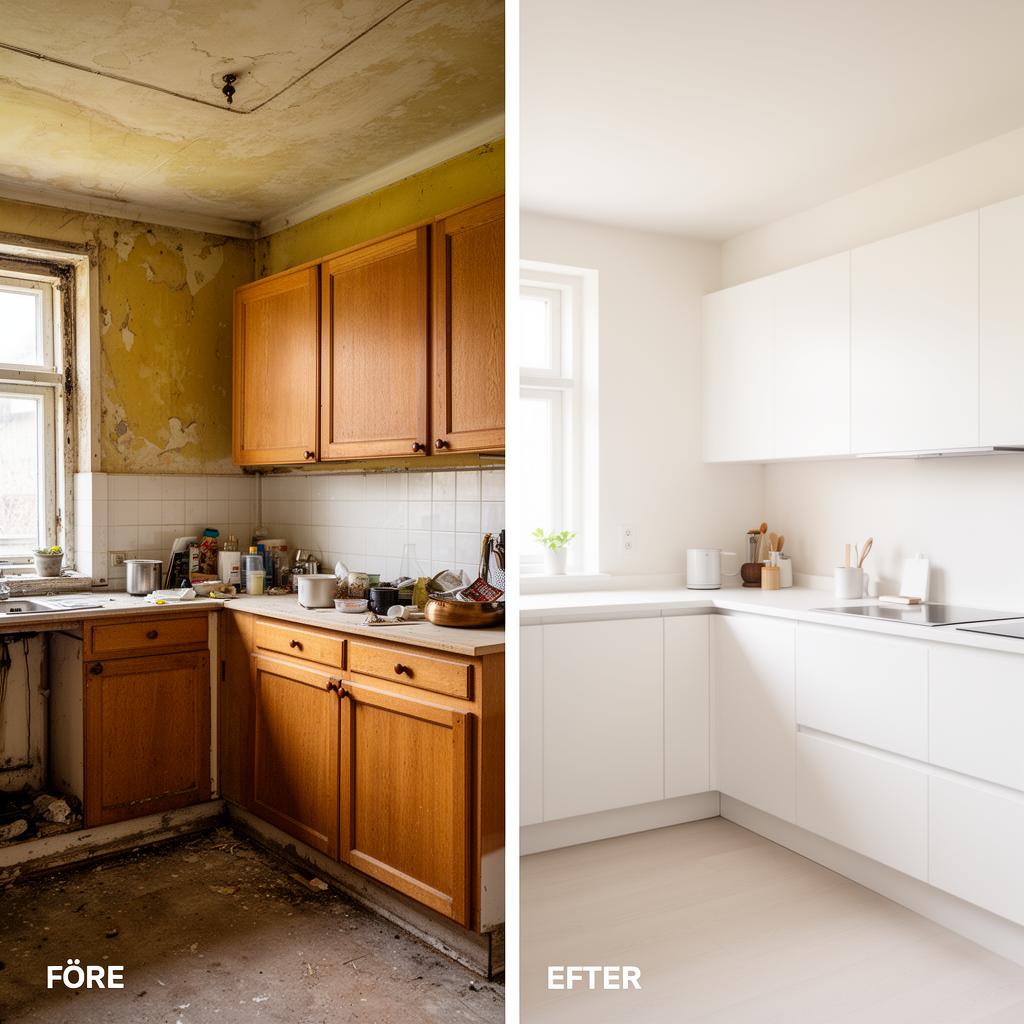 Före och efter — Tapetsering